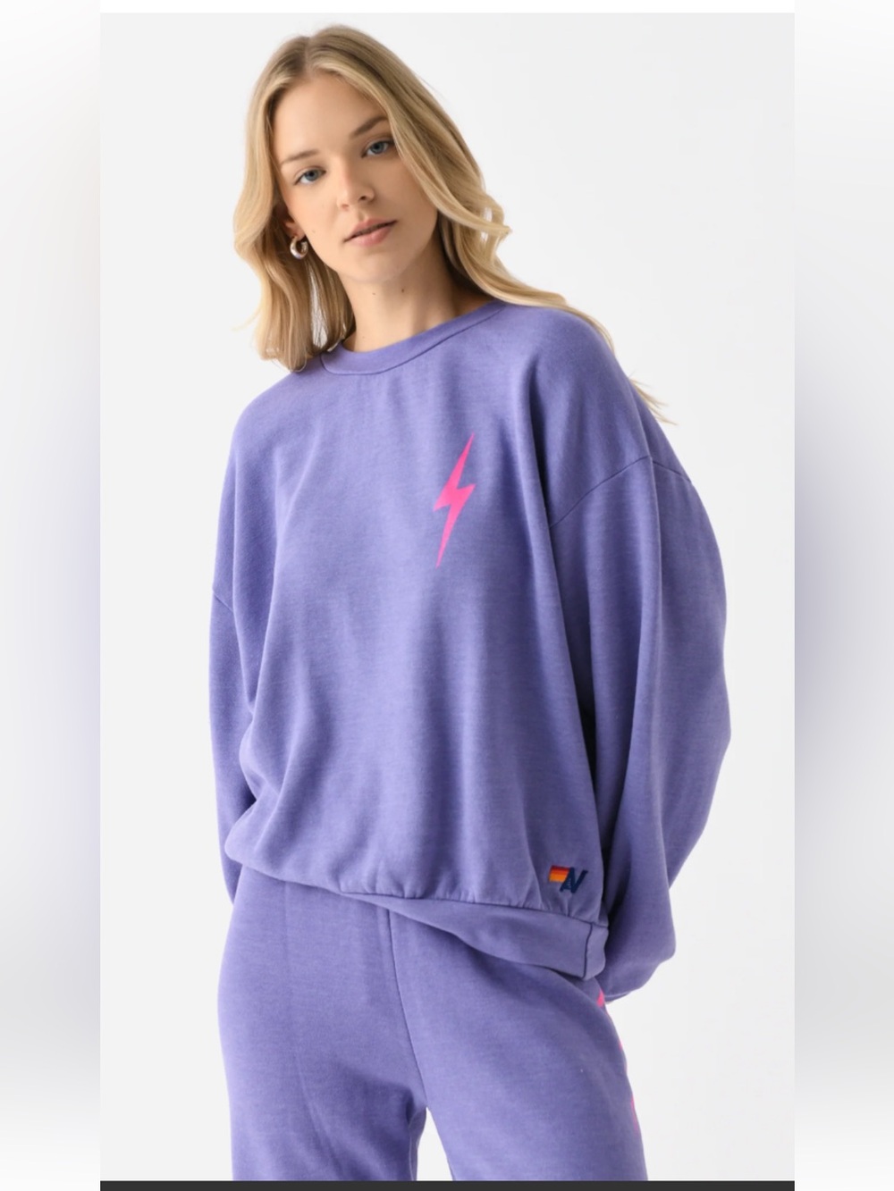 Aviator Nation Lavender Crewneck with Pink Lightning